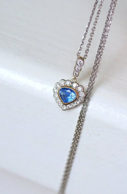Collier Pendentif Coeur saphir Ceylan et diamants - Castafiore