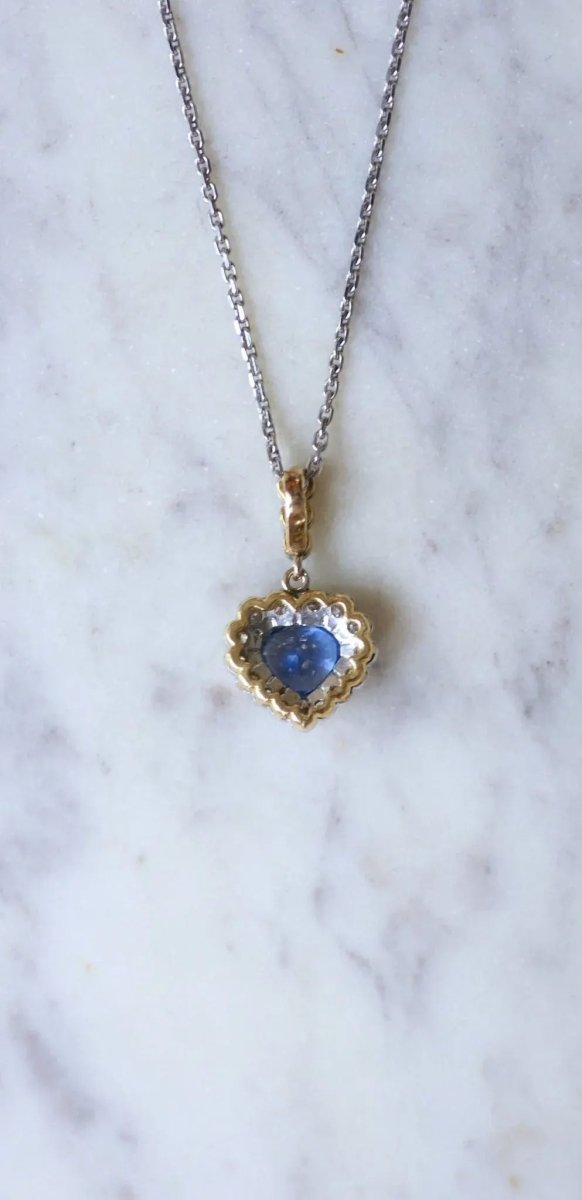 Collier Pendentif Coeur saphir Ceylan et diamants - Castafiore