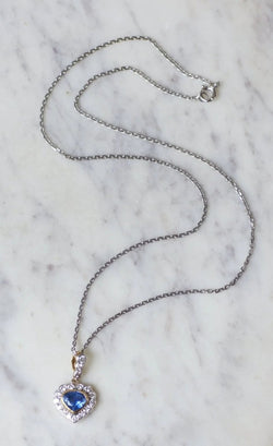 Collier Pendentif Coeur saphir Ceylan et diamants - Castafiore