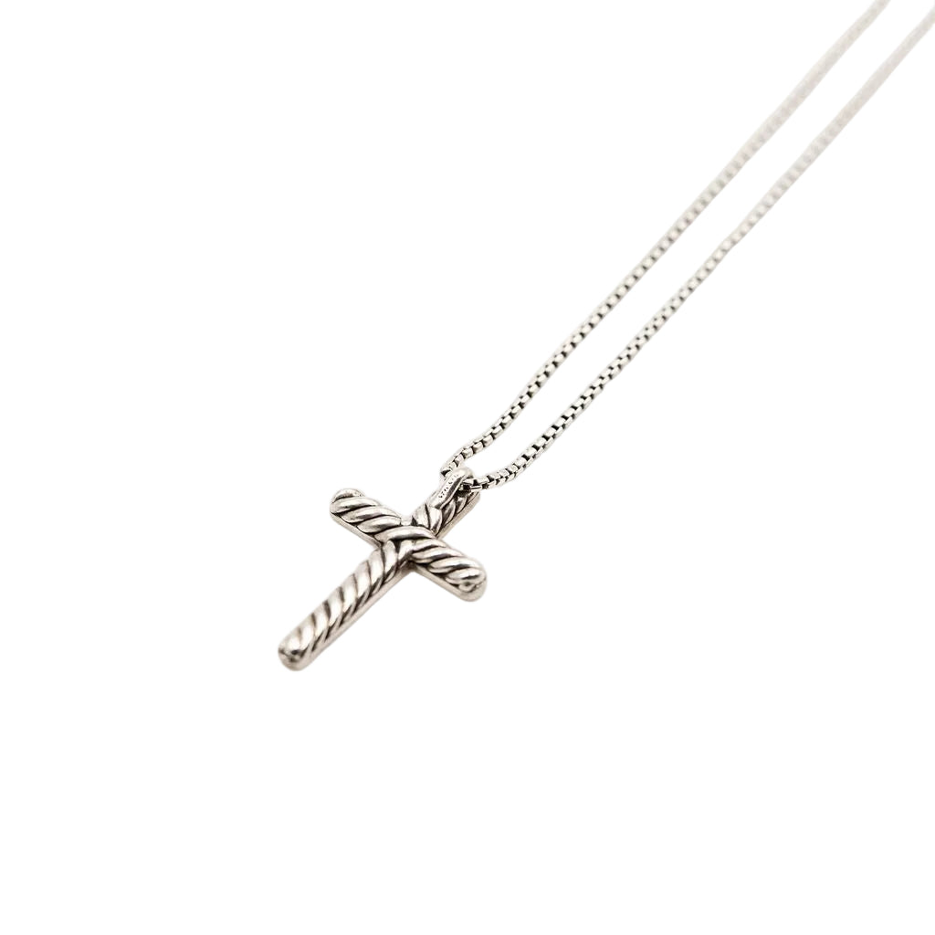 Collier Pendentif Croix DAVID YURMAN en argent et diamants - Castafiore