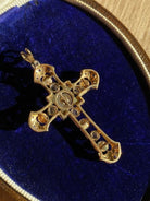 Collier Pendentif Croix en or jaune, platine, perles et diamants - Castafiore