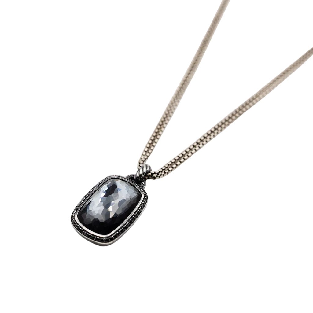 Collier Pendentif DAVID YURMAN "Albion Enhancer" en argent, hématite et diamants - Castafiore