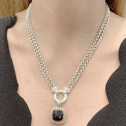 Collier Pendentif DAVID YURMAN "Grand Albion" en argent, hématite et diamants - Castafiore