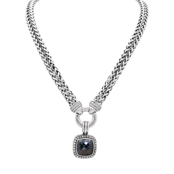 Collier Pendentif DAVID YURMAN "Grand Albion" en argent, hématite et diamants - Castafiore