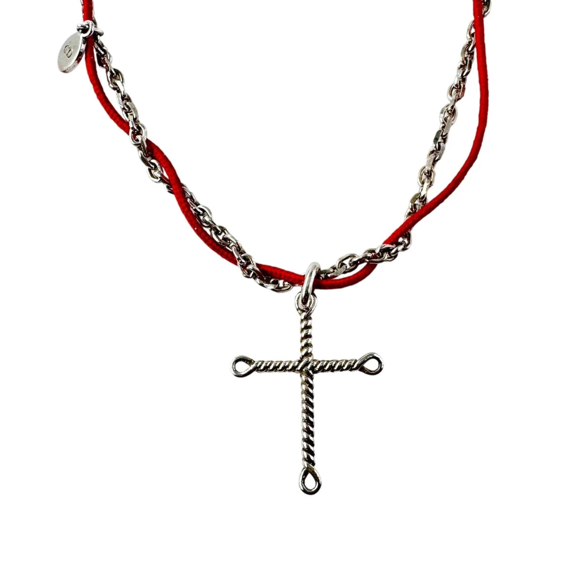 Collier Pendentif DIOR Croix en argent et cordon - Castafiore