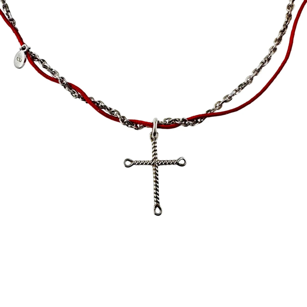 Collier Pendentif DIOR Croix en argent et cordon - Castafiore