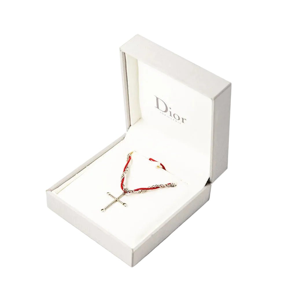 Collier Pendentif DIOR Croix en argent et cordon - Castafiore