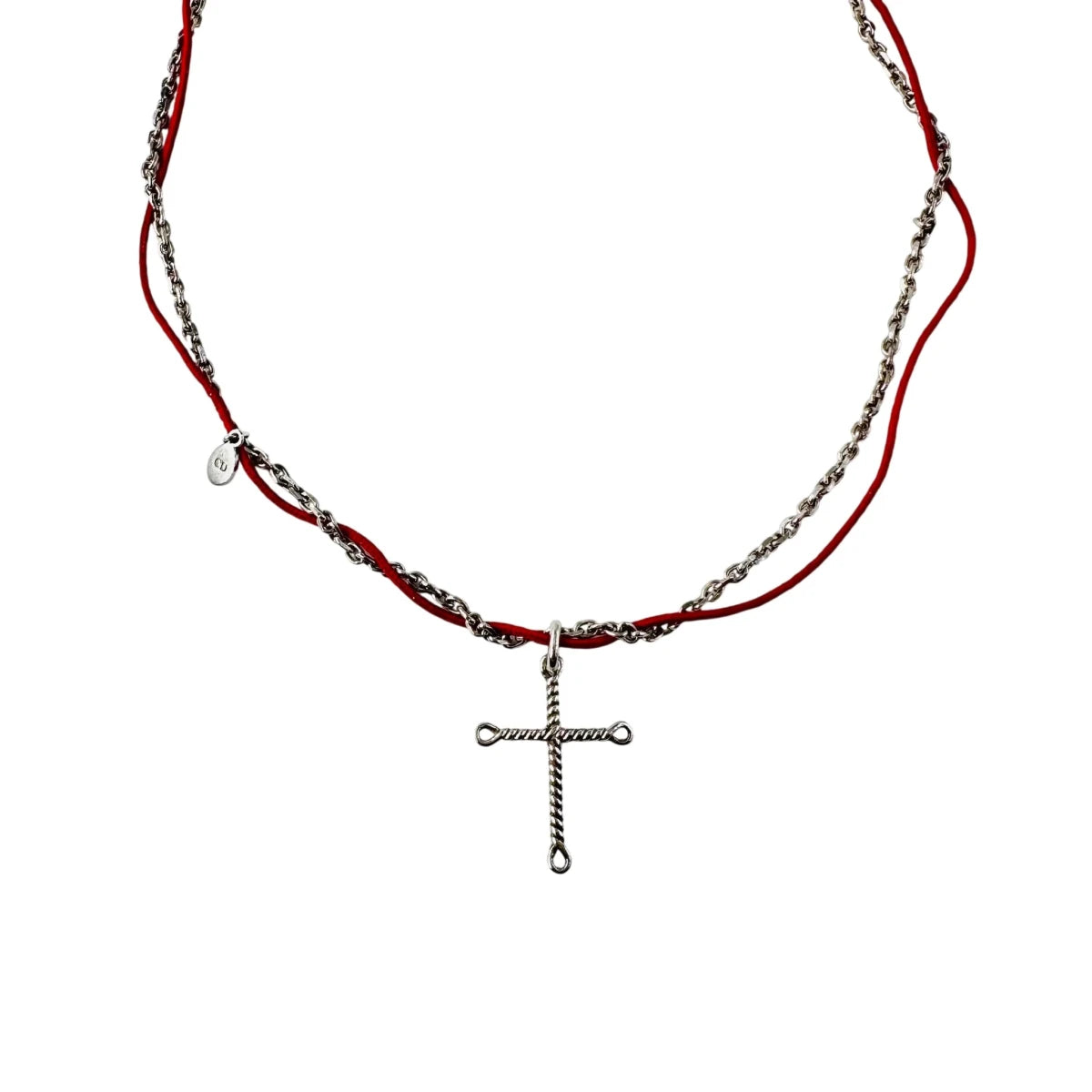 Collier Pendentif DIOR Croix en argent et cordon - Castafiore