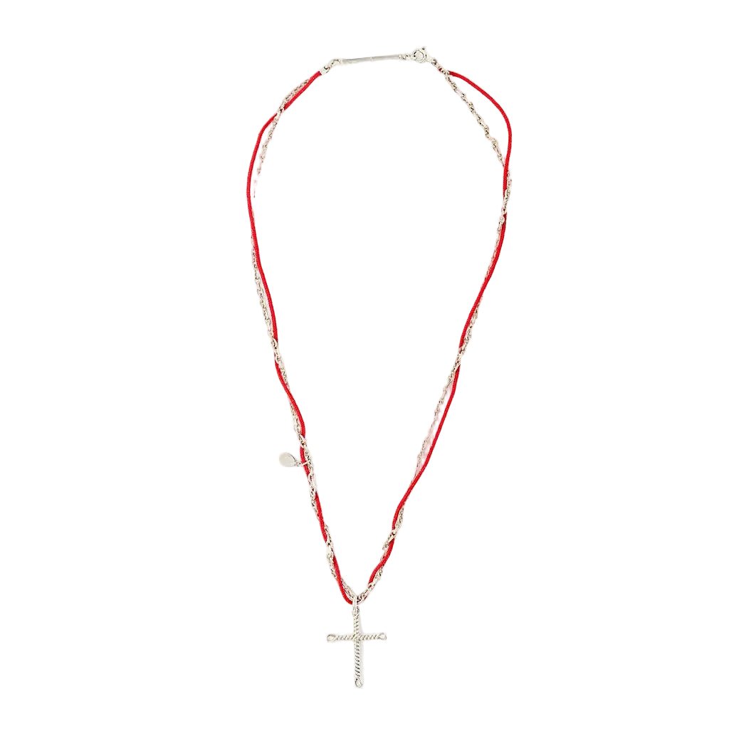 Collier Pendentif DIOR Croix en argent et cordon - Castafiore