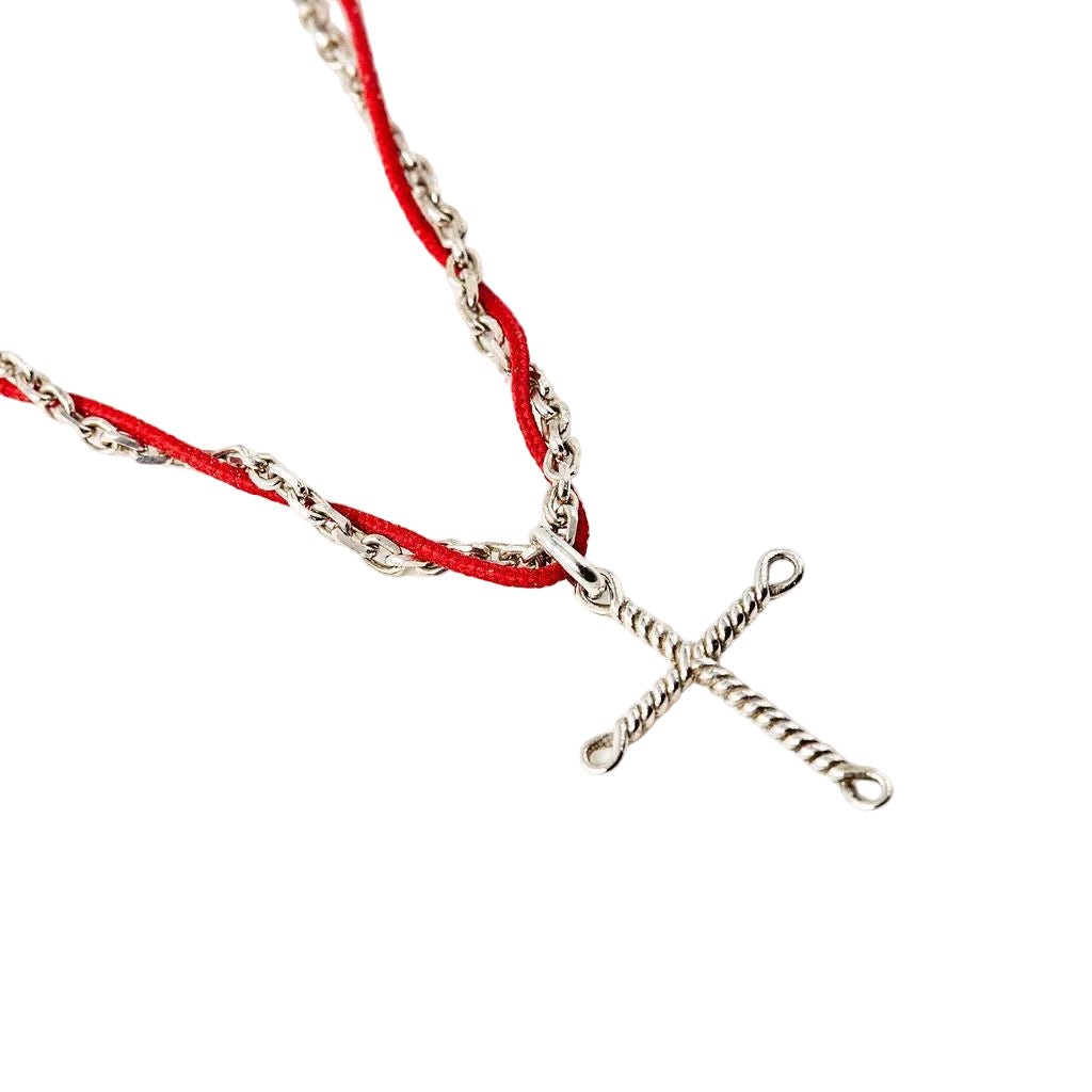 Collier Pendentif DIOR Croix en argent et cordon - Castafiore