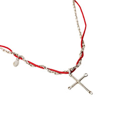 Collier Pendentif DIOR Croix en argent et cordon - Castafiore