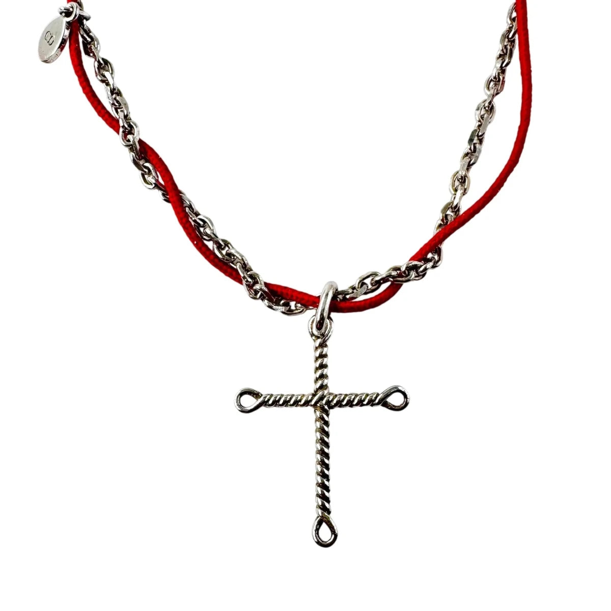 Collier Pendentif DIOR Croix en argent et cordon - Castafiore
