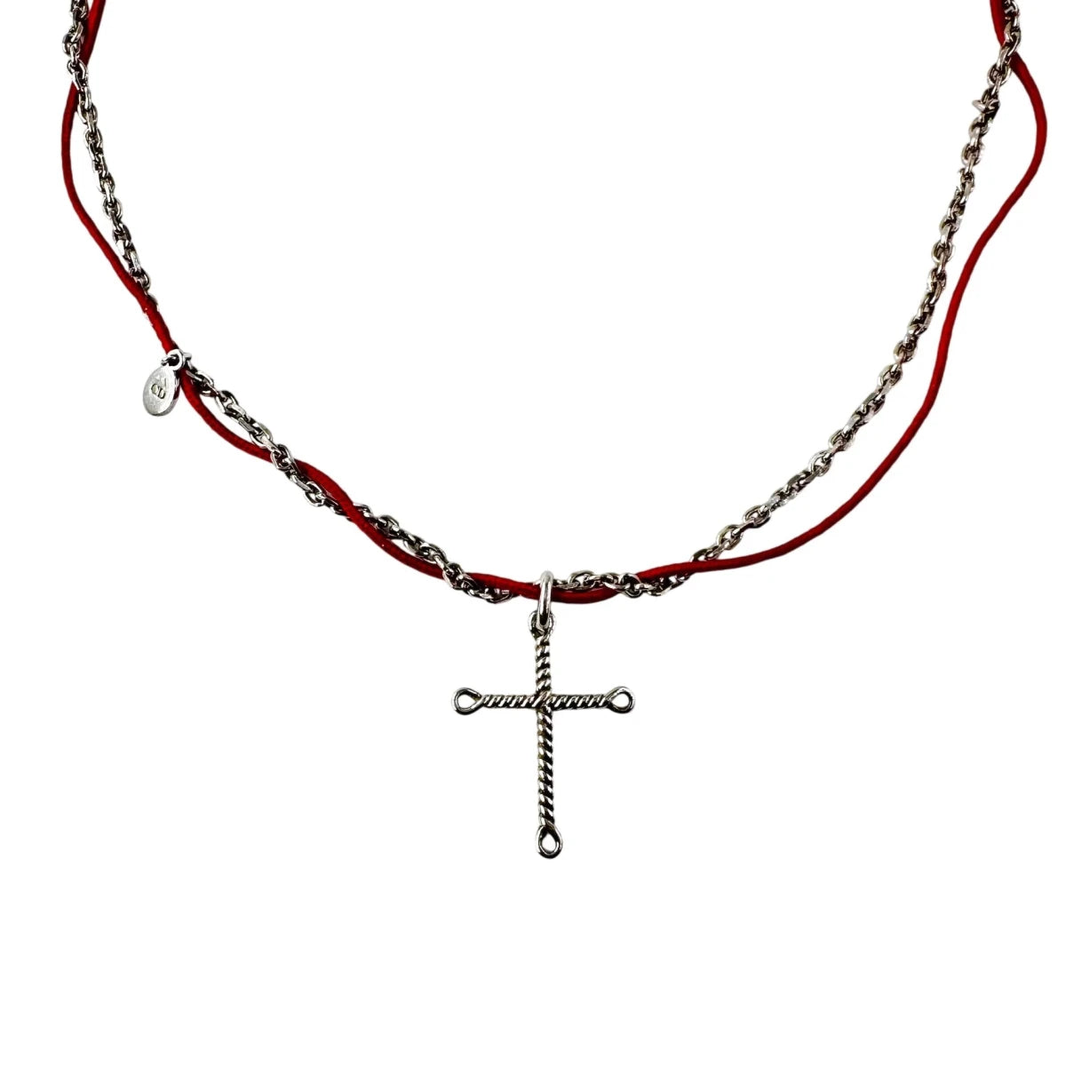 Collier Pendentif DIOR Croix en argent et cordon - Castafiore