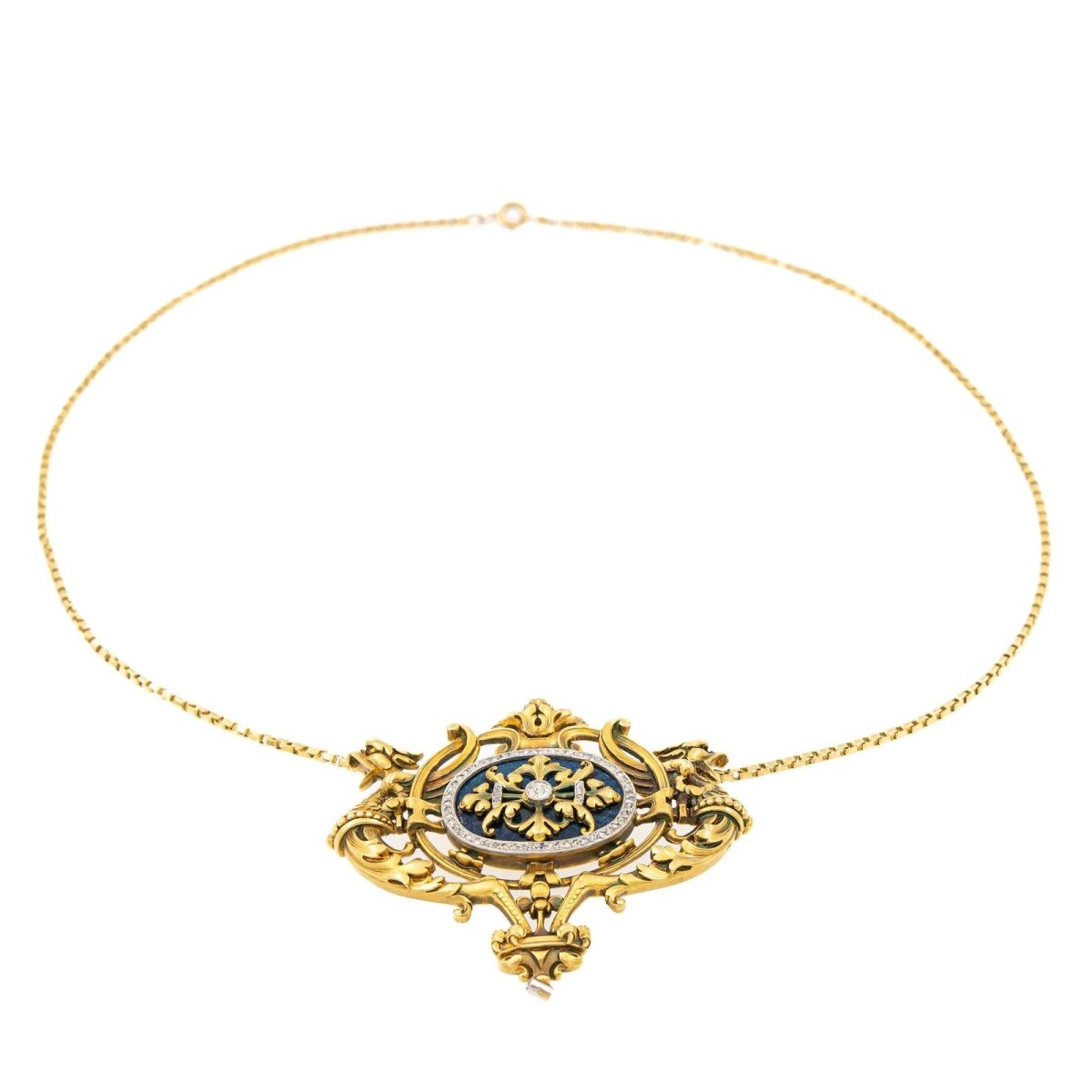 Collier Pendentif en deux ors, émail, et diamants - Castafiore