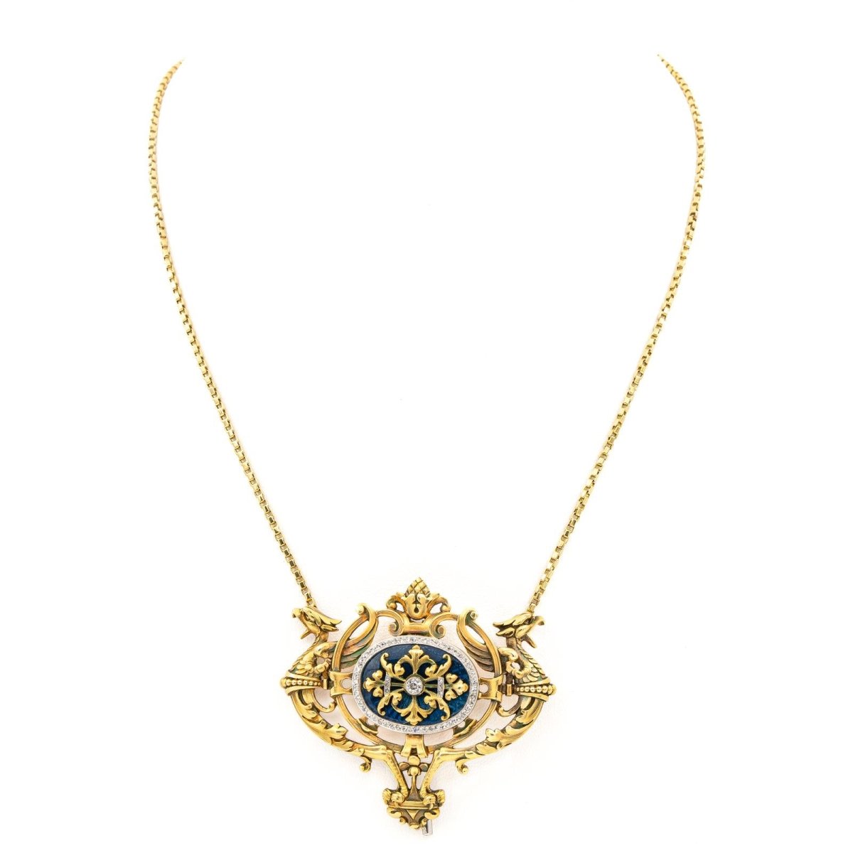 Collier Pendentif en deux ors, émail, et diamants - Castafiore