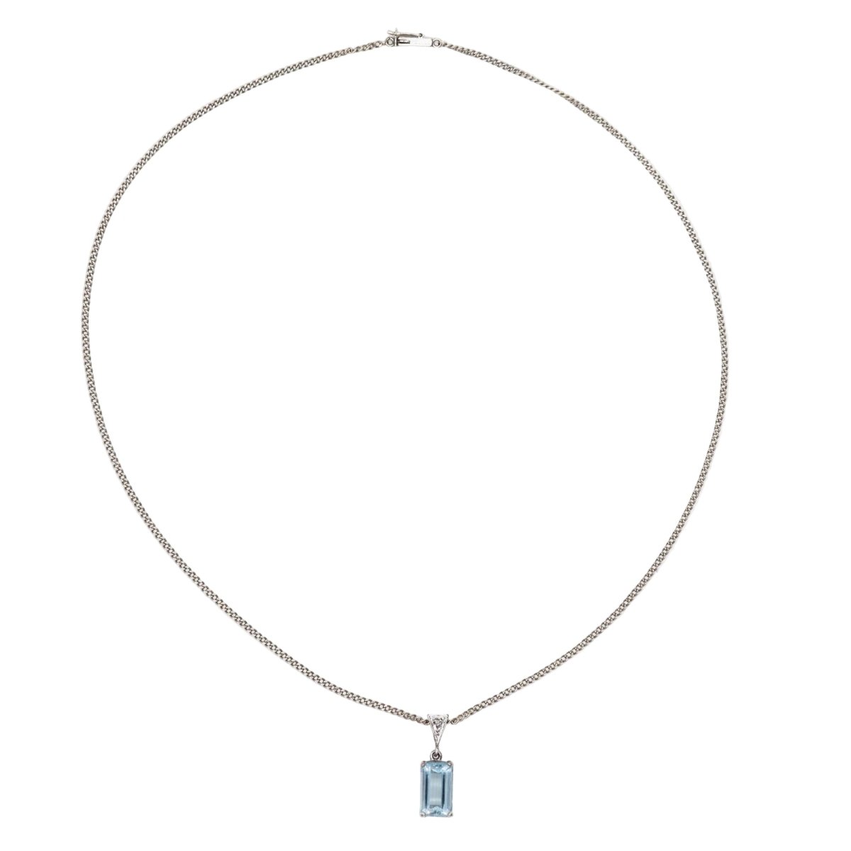 Collier Pendentif en or blanc, aigue - marine et diamant - Castafiore