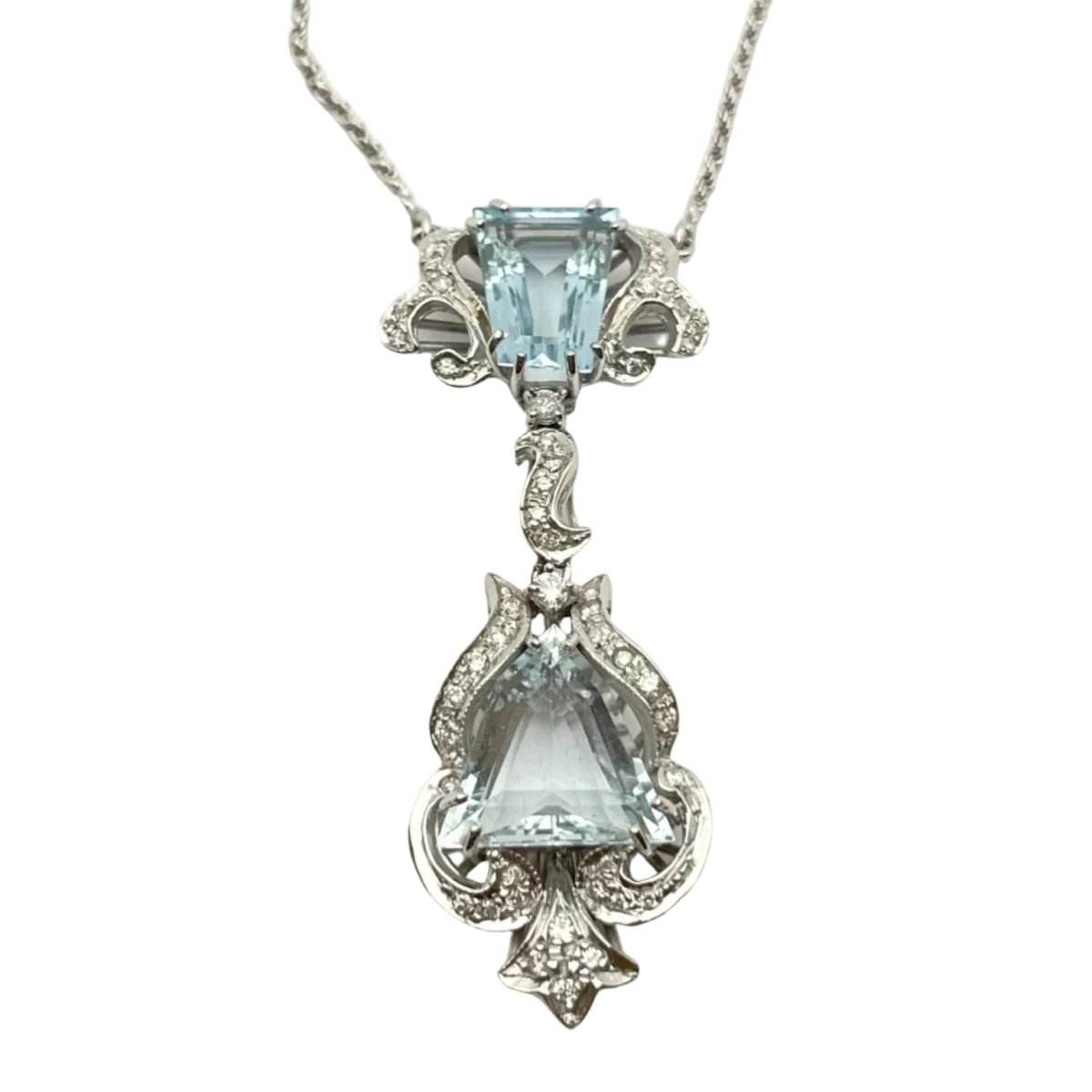 Collier Pendentif en or blanc, aigue-marine et diamants - Castafiore