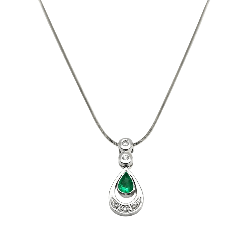 Collier Pendentif en or blanc, émeraude et diamants - Castafiore