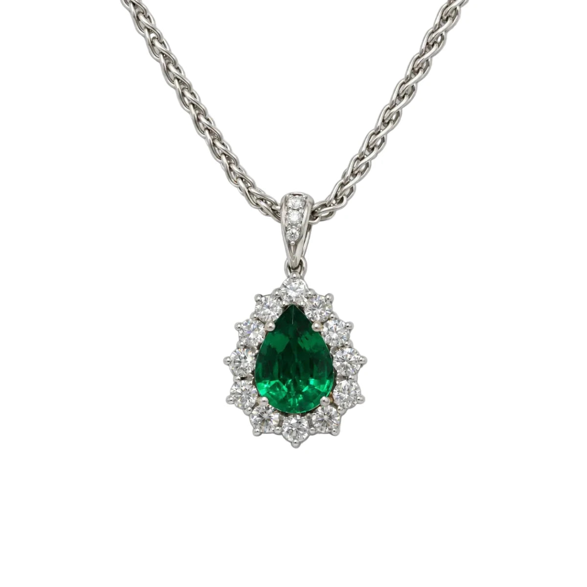 Collier Pendentif en or blanc, émeraude et diamants - Castafiore