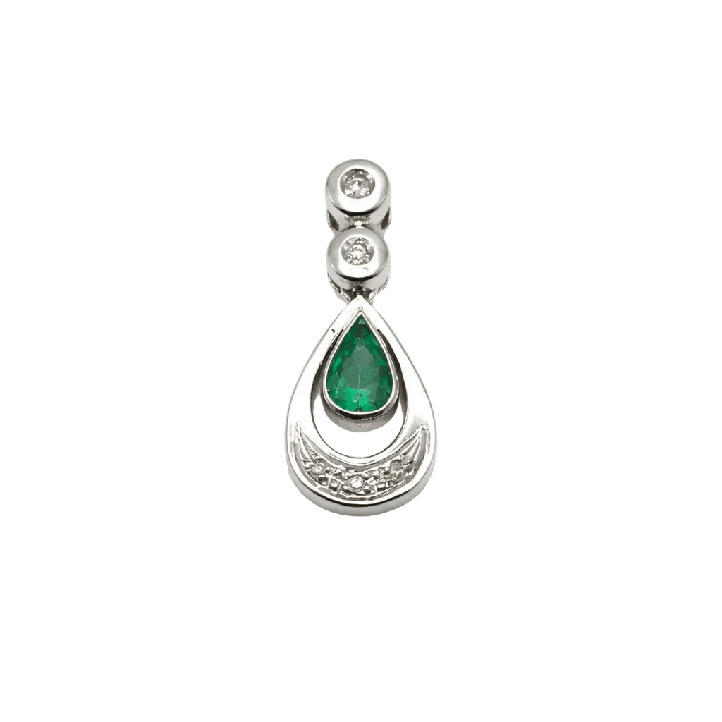 Collier Pendentif en or blanc, émeraude et diamants - Castafiore