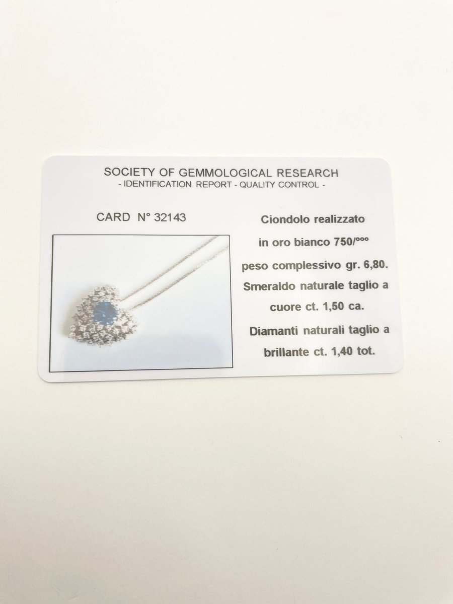 Collier Pendentif en or blanc, émeraude et diamants - Castafiore