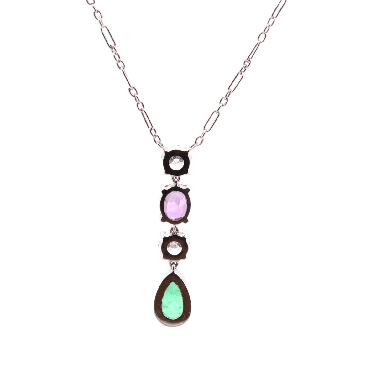 Collier Pendentif en or blanc, émeraude, saphir et diamants - Castafiore