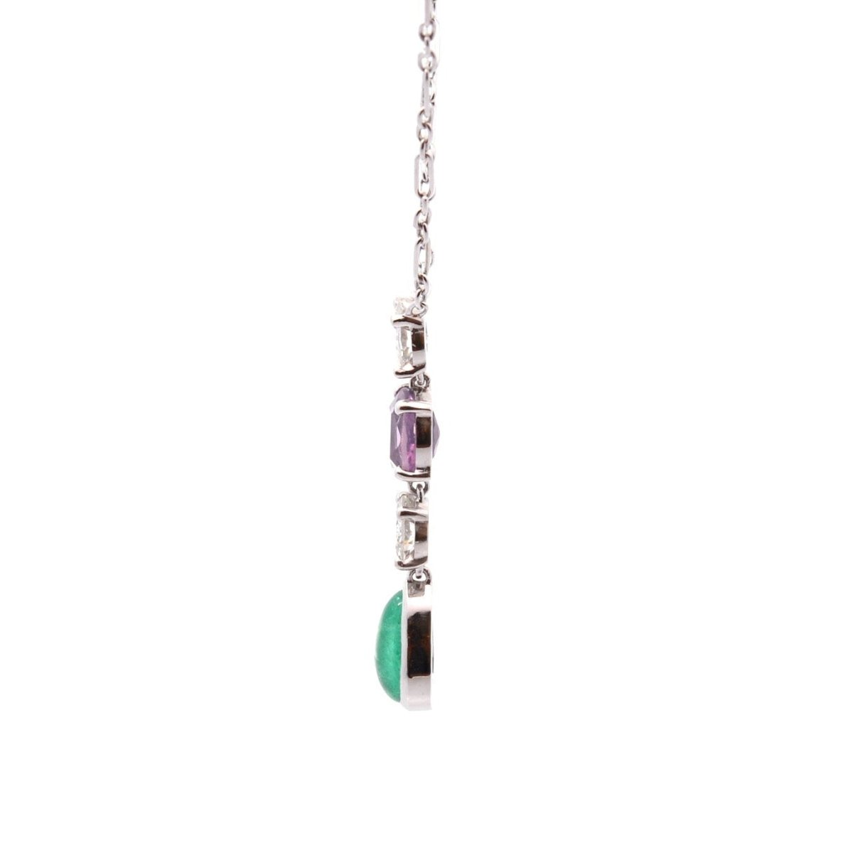 Collier Pendentif en or blanc, émeraude, saphir et diamants - Castafiore