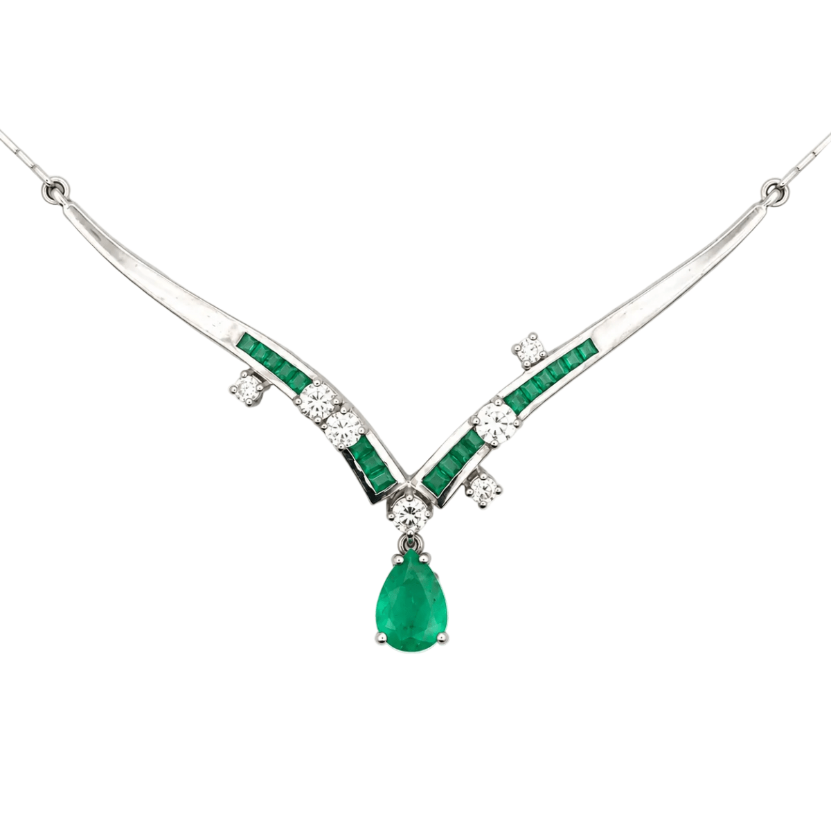 Collier Pendentif en or blanc, émeraudes et diamants - Castafiore