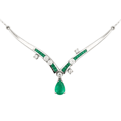 Collier Pendentif en or blanc, émeraudes et diamants - Castafiore