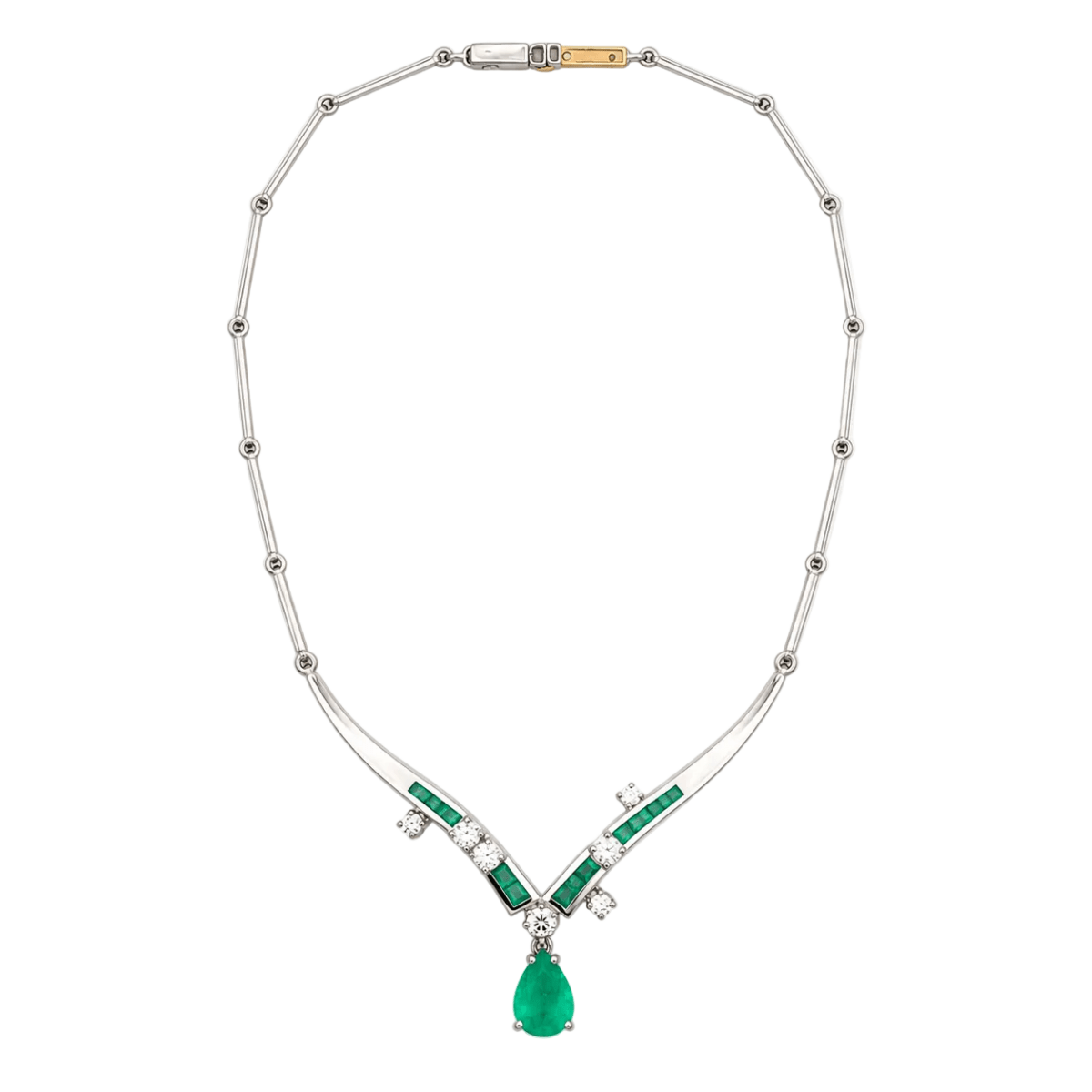 Collier Pendentif en or blanc, émeraudes et diamants - Castafiore