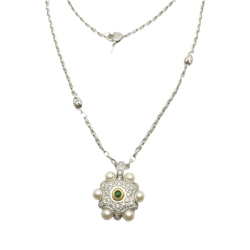 Collier Pendentif en or blanc, or jaune, émeraude, perles et diamants - Castafiore