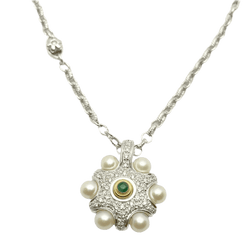 Collier Pendentif en or blanc, or jaune, émeraude, perles et diamants - Castafiore