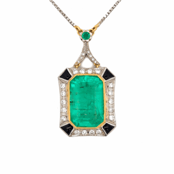 Collier Pendentif en or blanc, or jaune, platine, émeraude et diamants - Castafiore