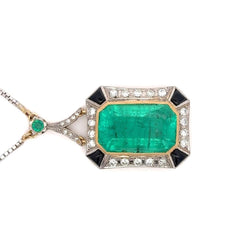 Collier Pendentif en or blanc, or jaune, platine, émeraude et diamants - Castafiore