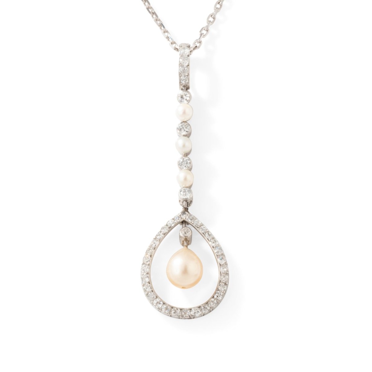 Collier Pendentif en or blanc, perle et diamants - Castafiore