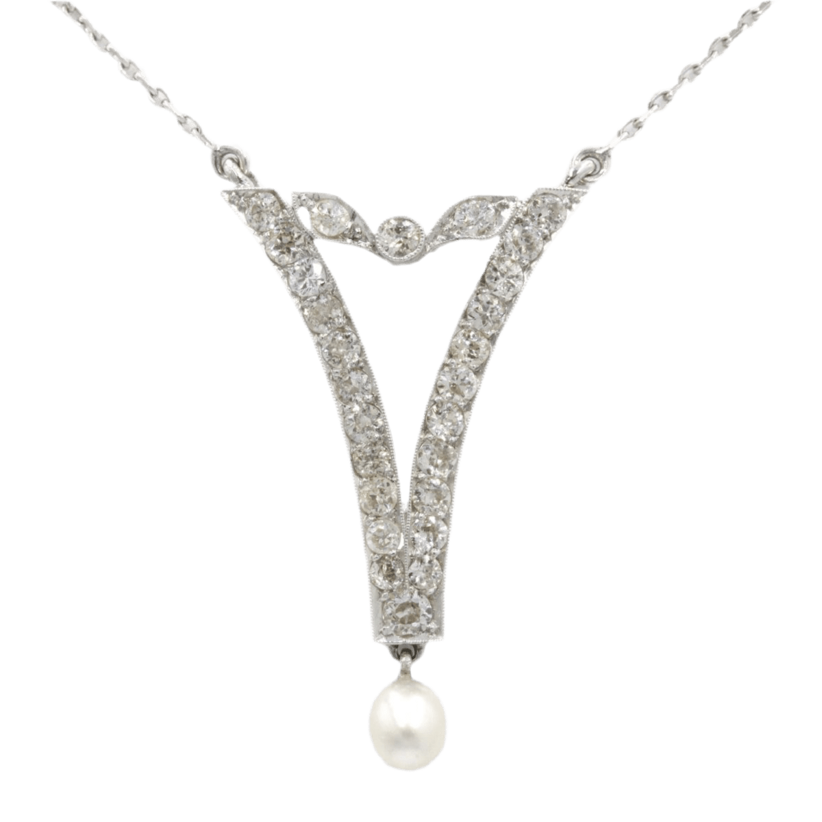 Collier Pendentif en or blanc, perle et diamants - Castafiore