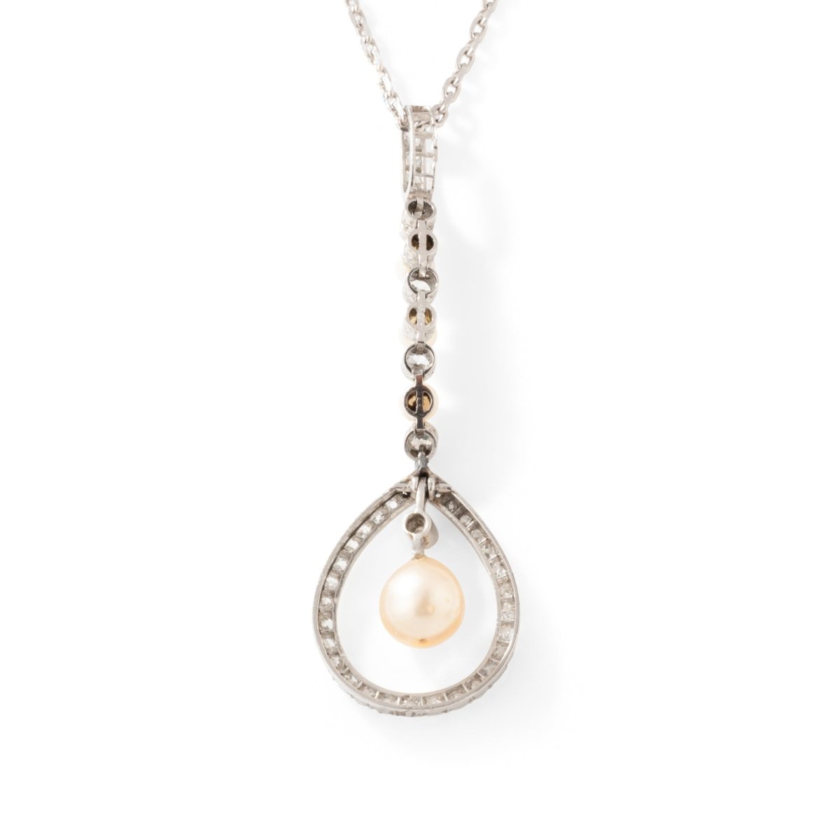 Collier Pendentif en or blanc, perle et diamants - Castafiore