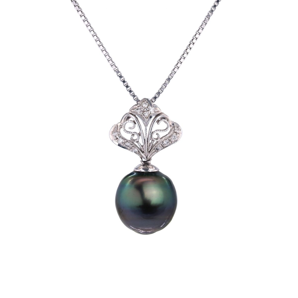 Collier Pendentif en or blanc, perle et diamants - Castafiore
