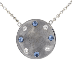Collier Pendentif en or blanc, pierre de lune, saphirs et diamants - Castafiore