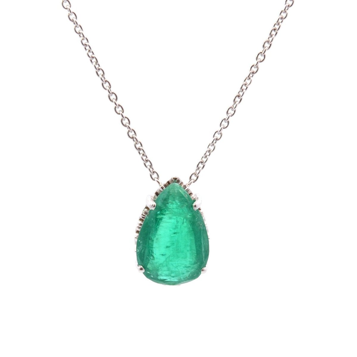 Collier Pendentif en or blanc, platine et émeraude - Castafiore