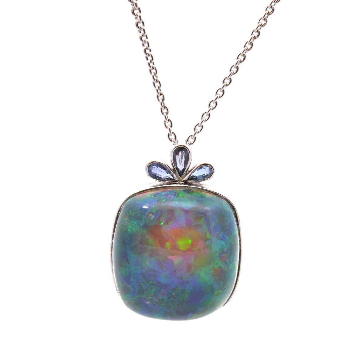 Collier Pendentif en or blanc, platine, opale et saphirs - Castafiore