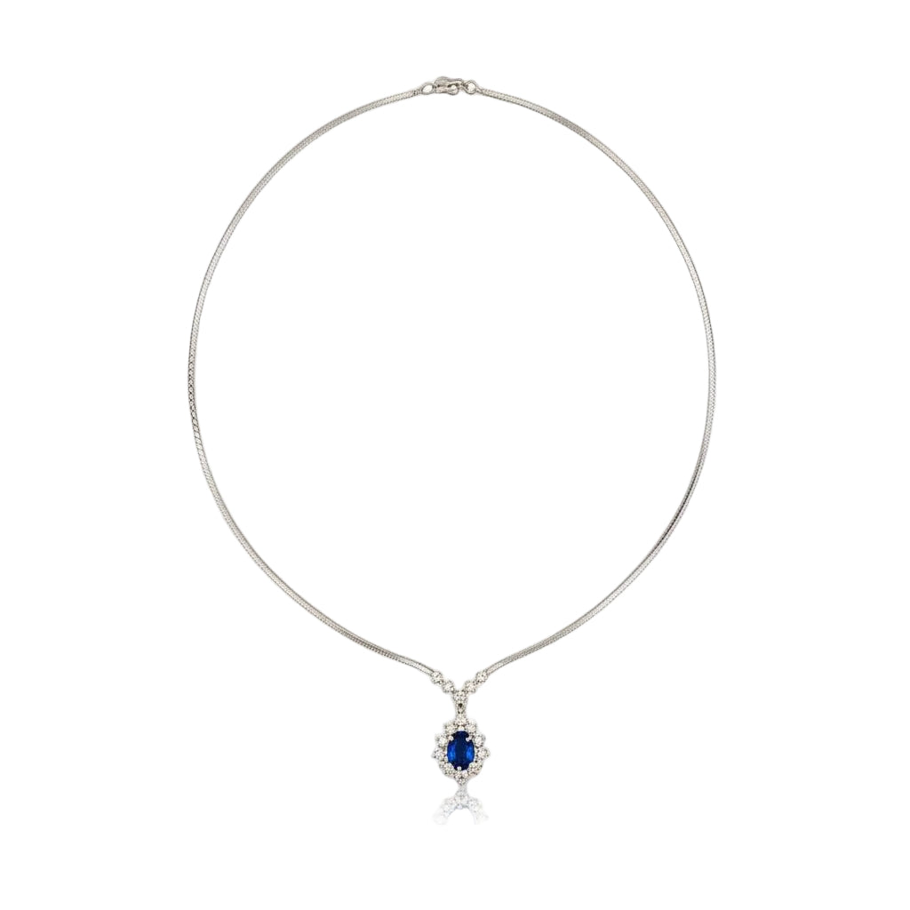 Collier pendentif en or blanc, saphir et diamants - Castafiore