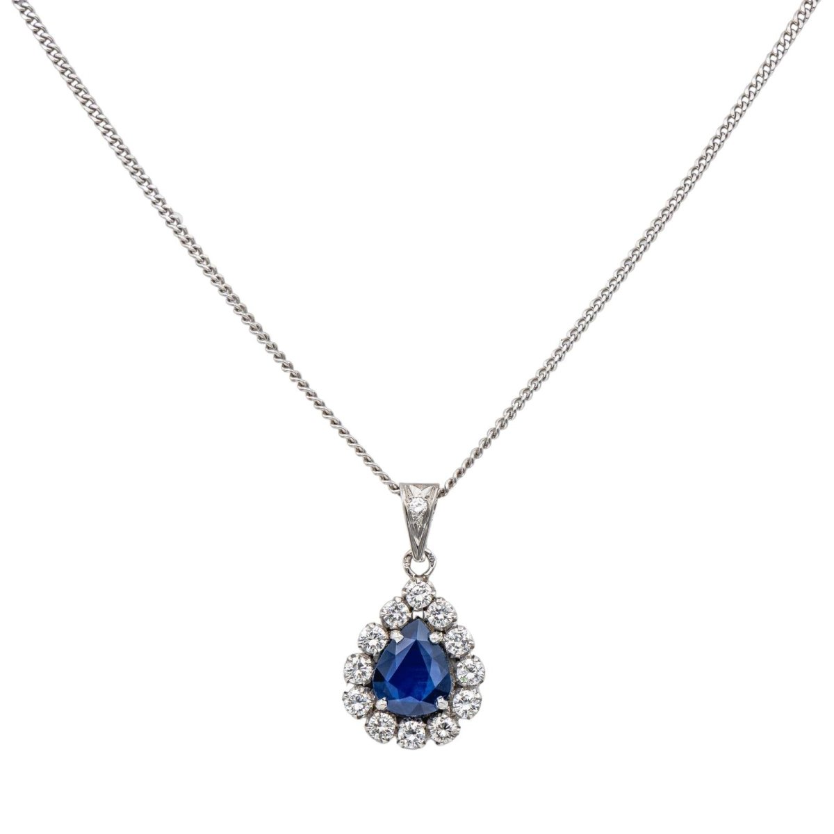 Collier Pendentif en or blanc, saphir et diamants - Castafiore