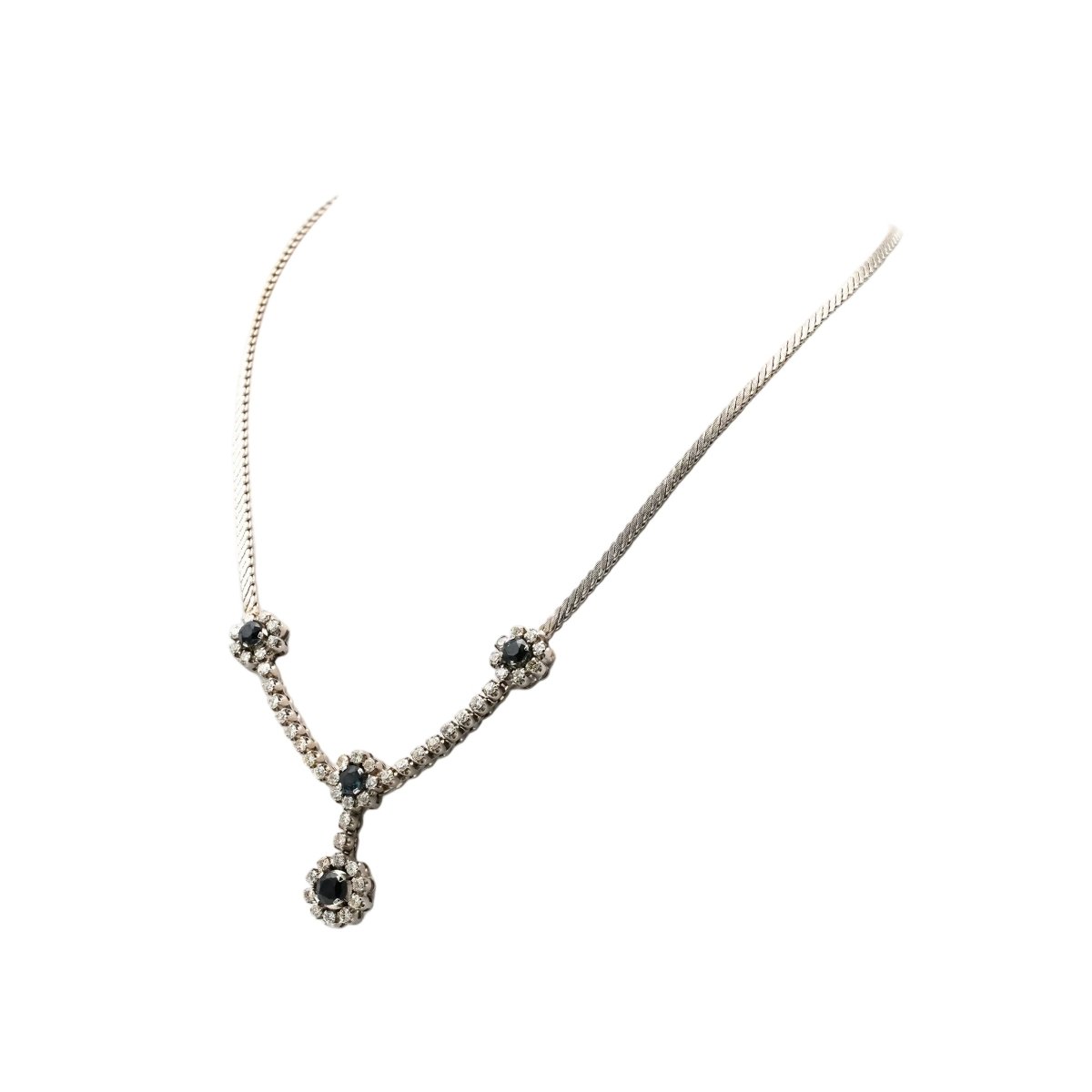 Collier Pendentif en or blanc, saphirs et diamants - Castafiore