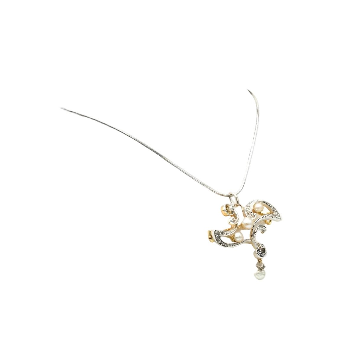 Collier Pendentif en or jaune, argent et diamants - Castafiore