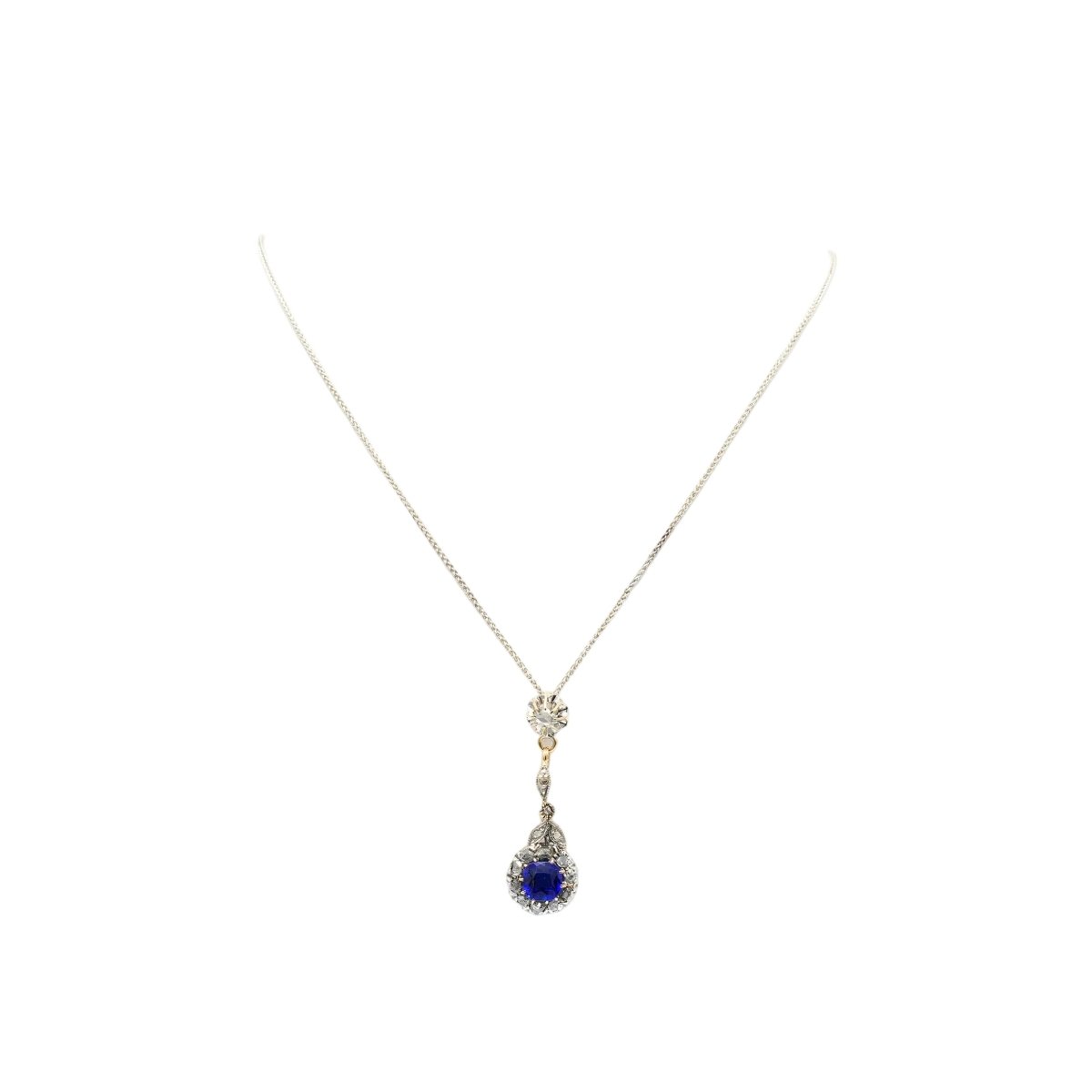 Collier Pendentif en or jaune, argent, saphir et diamants - Castafiore
