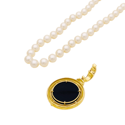 Collier Pendentif en or jaune, camée, onyx, perles et saphir - Castafiore