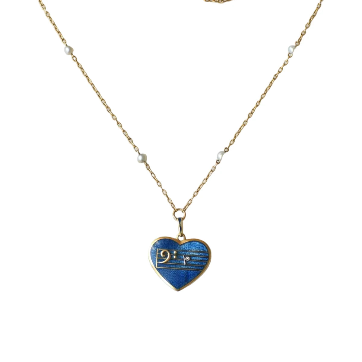 Collier Pendentif en or jaune, émail, perles et diamants - Castafiore
