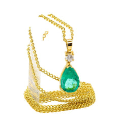 Collier Pendentif en or jaune, émeraude et diamant - Castafiore