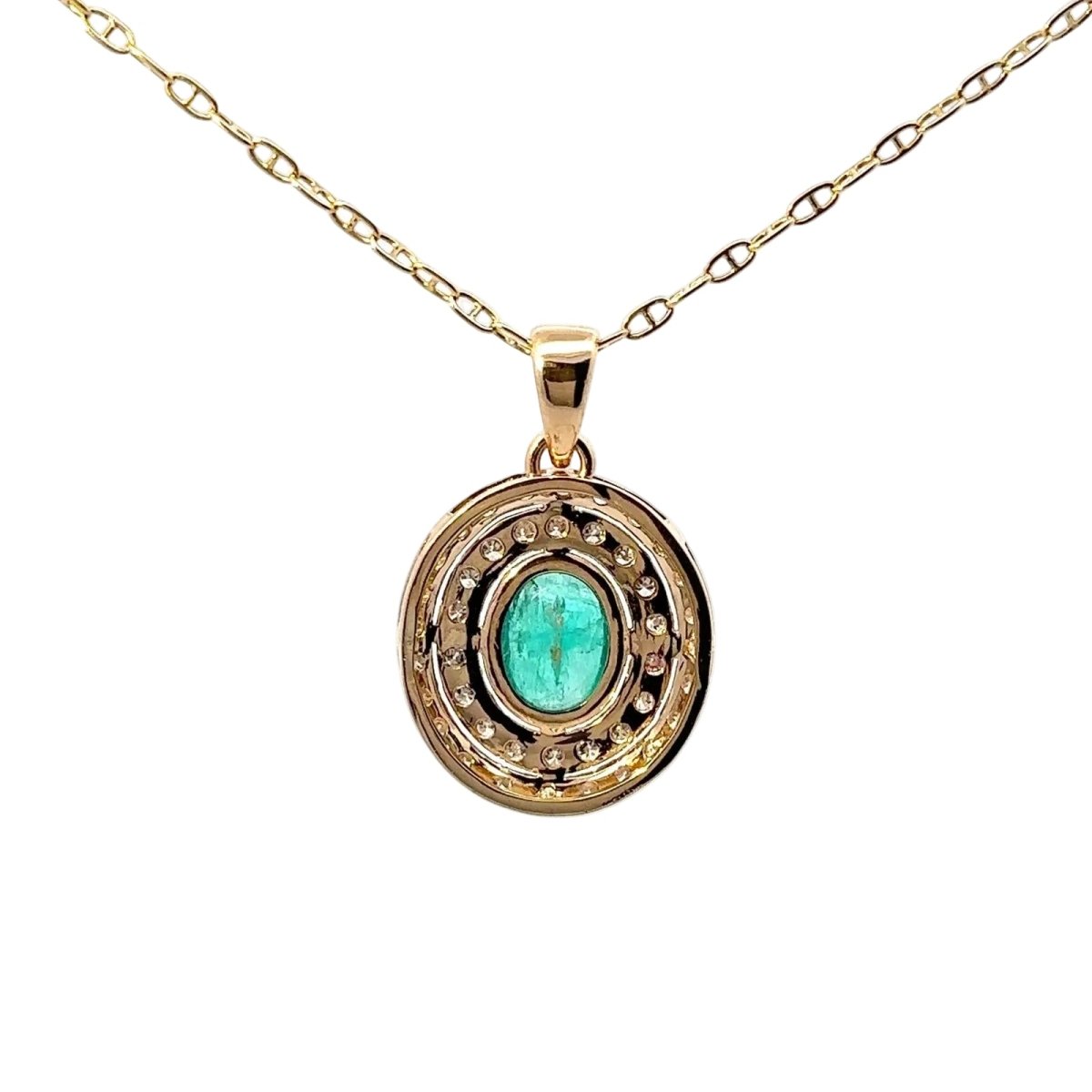 Collier Pendentif en or jaune, émeraude et diamants - Castafiore